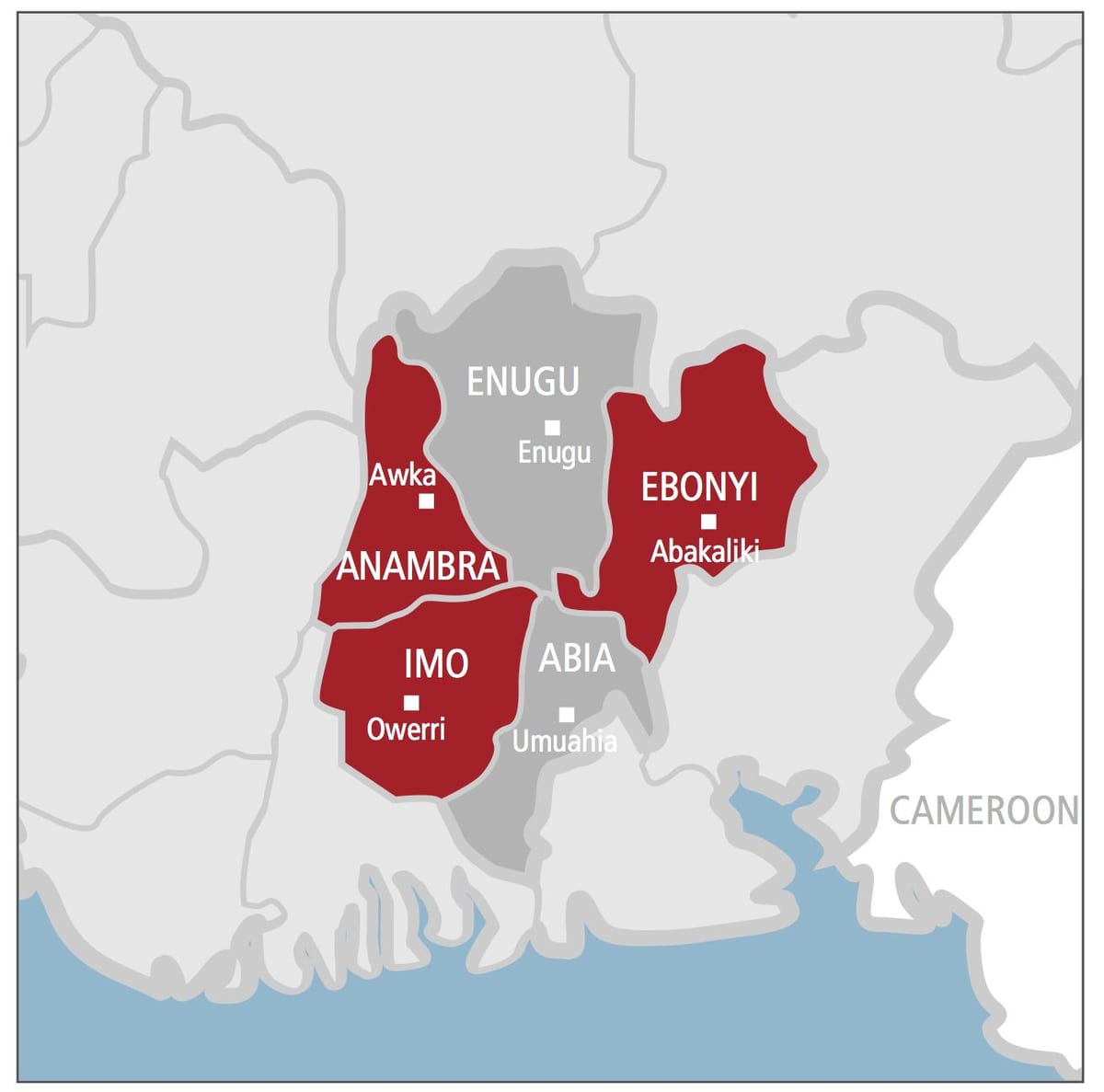 નકશો દક્ષિણ પૂર્વ nigeria