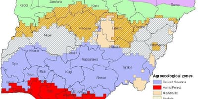 નકશો નાઇજીરીયા દર્શાવે ઇકોલોજીકલ ઝોન