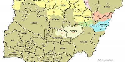 નકશો સાથે નાઇજીરીયા 36 રાજ્યો
